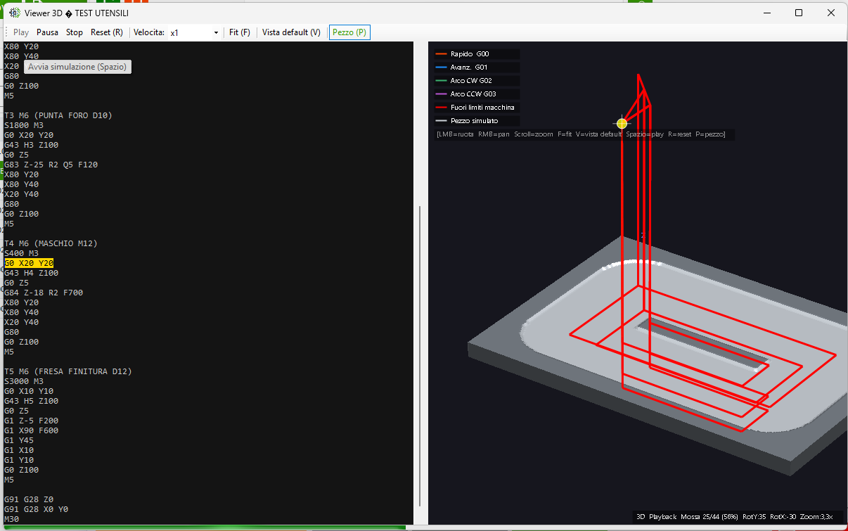 Viewer 3D con percorso utensile