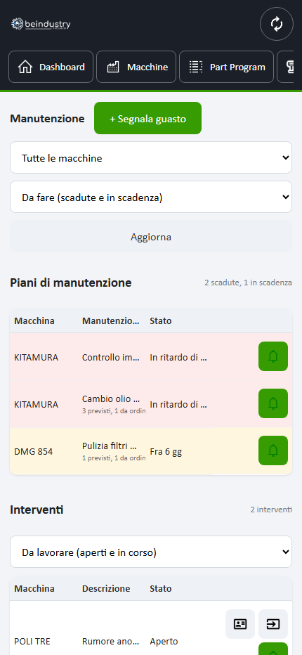 La sezione manutenzione su telefono